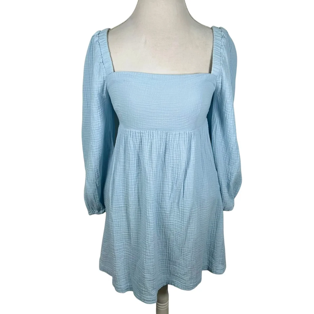 J. Crew Squareneck Soft Gauze Dress Hydrangea Blue Smocked Cotton Cottage Size S